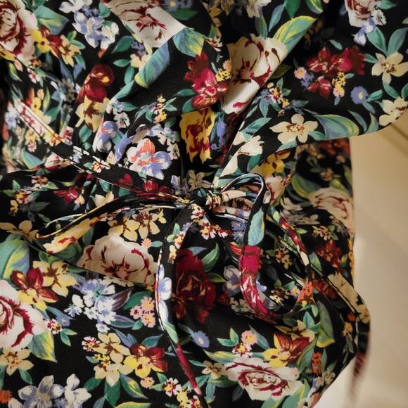 Floral Cinched Waist Blouse Deep V Neck Short Sleeve Pleione Medium - Picture 8 of 9